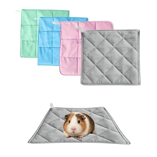4 Pcs 12"x12" Guinea Pig Cages Liners Washable, Absorbent Pee Pads for Small Animals, Reusable Guinea Pigs Bedding for Bunny Cage(Grey,Green, Pink, Blue)