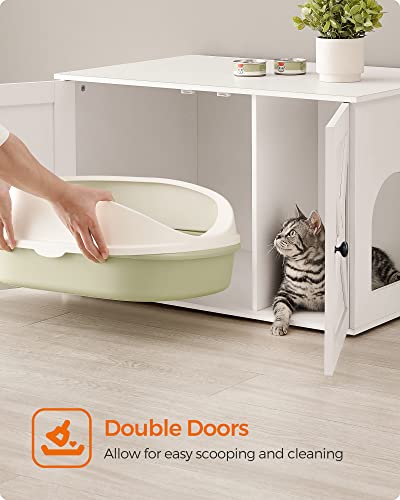 Feandrea Cat Litter Box Enclosure, Litter Box Furniture Hidden with Removable Divider, Indoor Cat House, End Table, 31.5 x 20.9 x 19.7 Inches, White UPCL002W01 - color: White, size: L (31.5"L x 20.9"W x 19.7"H)