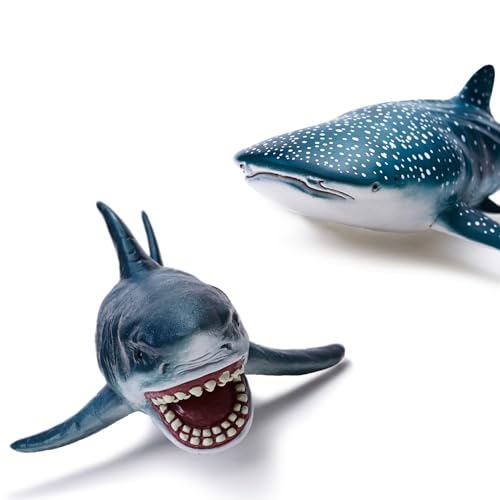 Gemini&Genius Sea Animal Great White Shark & Whale Shark Action Figures Set | Soft Rubber Ocean Sea Animal Marine Animal Model Toys for Kids Swimming, Beach, Bath, Role Playing - color: Great White Shark and Whale Shark