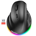 MEETION Left-Handed Wireless Ergonomic Vertical Mouse, Rechargeable - Black | Dual Bluetooth 5.2/3.0 + USB, RGB lighting, 4 adjustable DPI, compatible with Windows, Mac, PC, iPad and tablets - color: Left Black