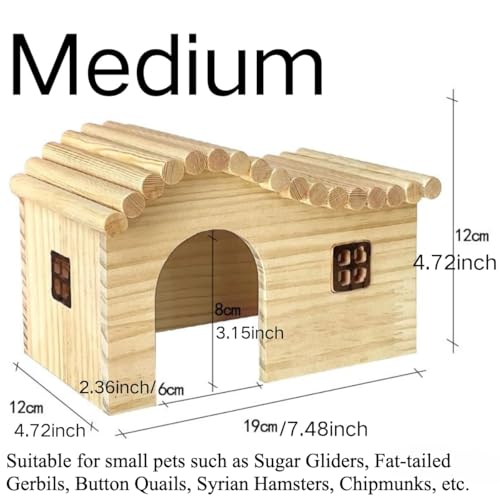 Hamster Wood Hideout Hut with Window Small Animal Wooden House for Rat Sugar Glider Gerbil Syrian Hamster Button Quail (Medium) - size: Medium