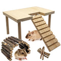 Hamster Platform with Ladder Wooden Syrian Hamsters Standing Platforms with Legs Set Wood Gerbils Climbing Bridge Toy Mouse Cage Accessories - size: Small