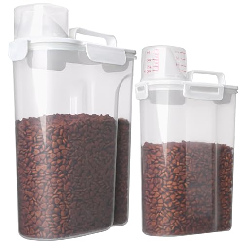 TIOVERY Dog Food Storage Container, 5-7 Lbs Airtight Pet Food Container, Cat food Container Dispenser with Portable Handle, Pouring Spout and Measuring Cup for Dogs Cats 2Pack White/6Qt - color: White 6Qt + 3Qt