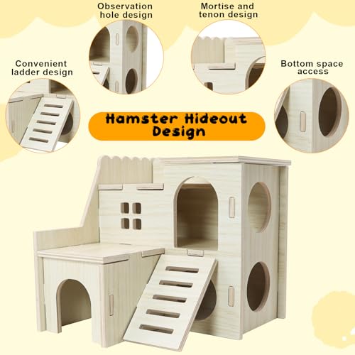 Hamster Hideout Tiny Maze Wood House with Slide (Pygmy Rats Only) | Hamster House and Habitat Wooden Hide Hut for Dwarf Gerbils Mouse Mice and Other Small Animals