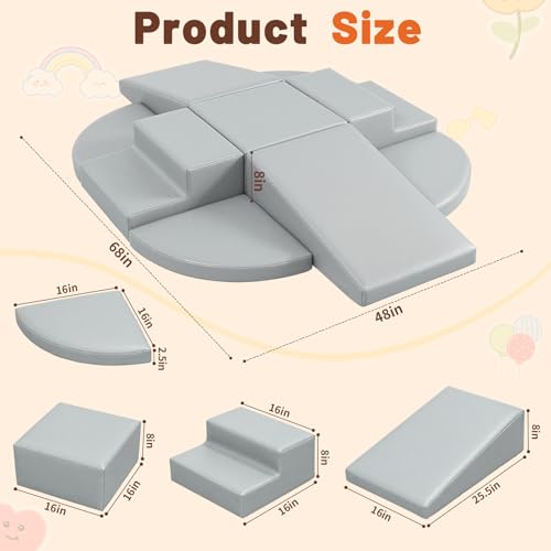 9-Piece Climbing Toys for Toddlers: Soft PU Leather Foam Blocks - Baby Climb and Crawl Activity Blocks - Kids Play Gym Equipment Indoor for Development(Grey) - style: Grey