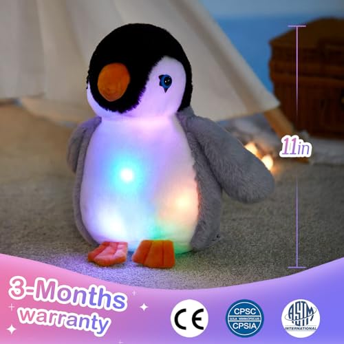 BSTAOFY Light up Penguin Stuffed Animal Glow Perky Adorable LED Floppy Plush Toy Nightlight Gift for Kids on Birthday Christmas Holiday, 11'' - color: Penguin