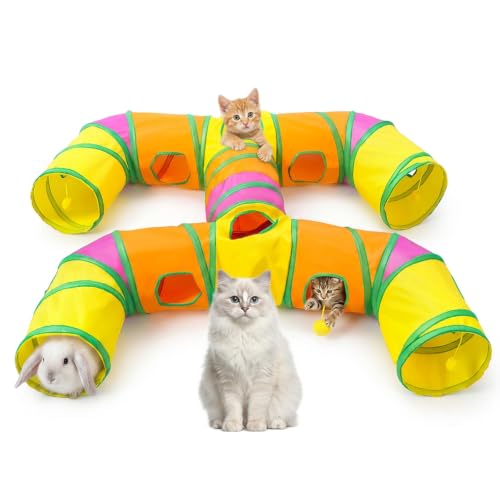 1 Pack Cat Tunnels for Indoor Cats, Foldable Cat Tunnels for Indoor Cats, Large Cat Play Tunnel with Play Ball & Peephole, Tear-Resistant Polyester Pet Tube for Kittens Puppies Rabbits