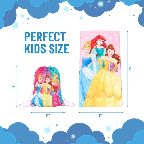 Jay Franco Disney Princess Trip Slumber Sack - Cozy & Warm Kids Lightweight Slumber Bag/Sleeping Bag - Featuring Ariel, Belle, and Cinderella - color: Multi - Princess