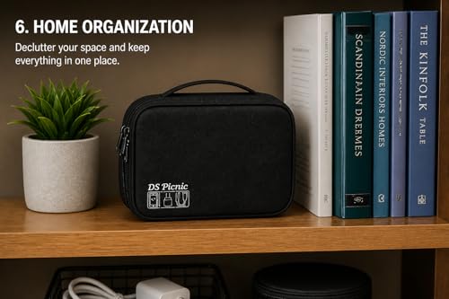 Electronic Organizer Travel Essentials Case, Waterproof Double Layer Cable Storage Pouch Bag for Charger, USB Cords, Power Bank, Phone Mouse SD Card Earphone Camera, Tablet (Up to 11 inch)