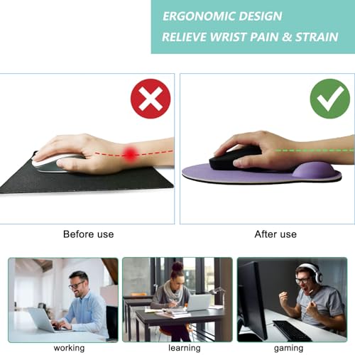 Mouse Pad with Wrist Support, Ergonomic Mouse Pad with Memory Foam Wrist Rest Cushion, Non-Slip Rubber Base Gaming Mice Pad for Home Office Computer Laptop, Purple - color: Purple