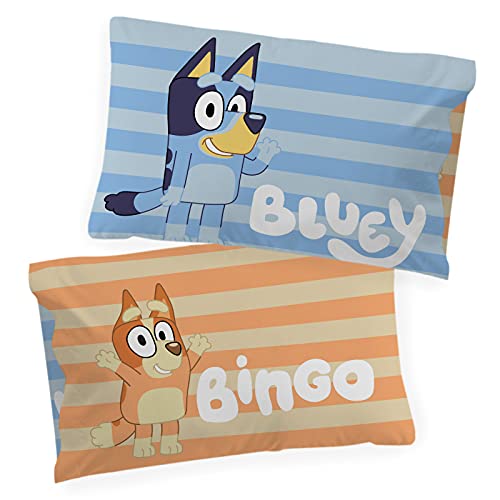 Bluey and Bingo Cartoon Kids Pillowcase Reversible for Kids, Blue | 20 x 30 Inches, Official Product, Soft Microfiber, Double-Sided, Standard Size, Machine Washable, Kids Gift - color: Blue - Bluey