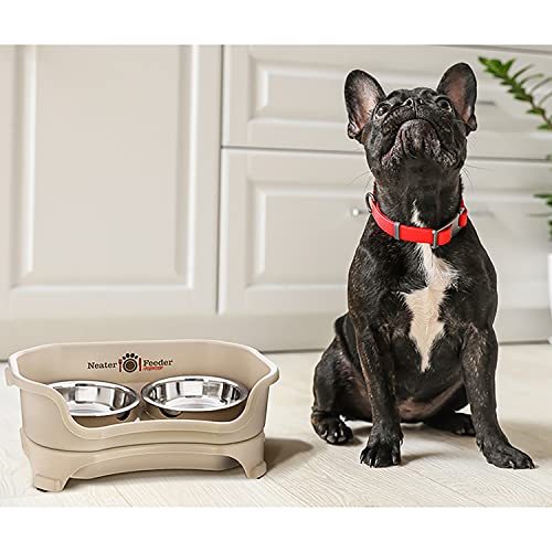 Neater Feeder Express Mess Proof Dog Bowls Elevated for Small Breeds Under 15 Lb, Made in USA, No Spill Raised Dog Food Bowl Stand, Stainless Steel Food and Water Bowl Set, Feeding Station, Almond - color: Almond, size: Small w/ Standard Bowls