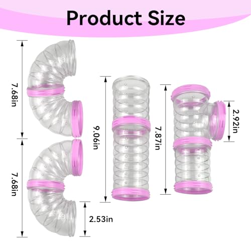 Plastic Hamster Tunnel, 8 Pack Hamster Tube Set DIY Assembled Sports Training Ferret Tube External Accessories Fun Small Animal Hiding Pipe Toy Syrian Dwarf Rat (Pink)