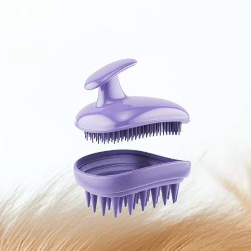 All-purpose Dog Shampoo Bath Brush,Pet Grooming & Soothing Massage Silicone Brush,Fits Ergonomically in the Hand for Long Short Haired Dogs and Cats(Purple) - color: Purple