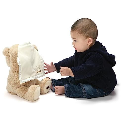 GUND Baby Peek-a-Boo Teddy Bear 11.5-Inch Interactive Musical Baby Plush | Talking Bear with Movements, Musical Toy Teaches Cause and Effect, Includes Blanket; Promotes Self-Soothing and Tactile Play
