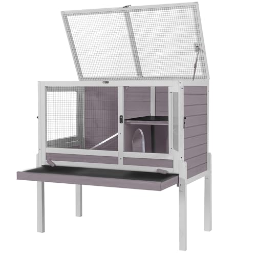 Aivituvin Guinea Pig Cages, Rabbit Hutch with Anti-Chew Frame, Bunny Cage with Cleaning Sliding Tray, 3 Openable Areas, Assemblable Legs, Ramp & Hideout Included - Grey - color: Grape Purple
