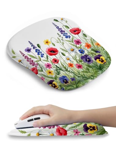 Wild Flower Bohemian Ergonomic Mouse Pad for Carpal Tunnel Pain Relief, 65% Usable Mouse Area, Memory Foam Concave Wrist Rest for for Office, PC, Gaming - color: 06 Wild Flower