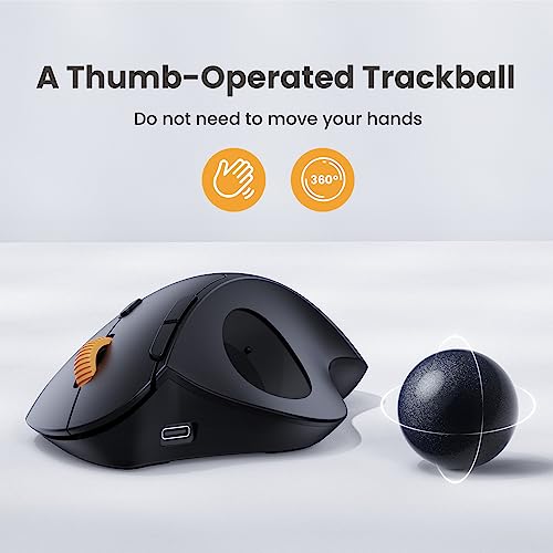 ProtoArc EM04 Wireless Trackball Mouse, Bluetooth Trackball Mouse | Thumb-control design reduces wrist fatigue, connect 3 devices via Bluetooth/2.4G USB-A, 500mAh rechargeable battery