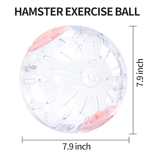 7.9 Inch Hamster Ball, Running Ball Toy, Transparent, Breathable, Reduce Stress, Promote Exercise Health, Easy to Clean, Hamster Accessory, for Syrian Dwarf Hamster, Gerbils, Mice, Small Pets, Pink - color: Pink