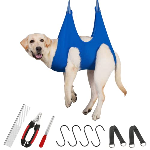 Guzekier Dog Grooming Hammock for Trim Nail, Dog Sling for Grooming, Dog Hammock Restraint Bag with Nail Clippers/Trimmer, Nail File, Pet Comb,Ear/Eye Care (Weight: 20-45 LBS) - size: M（Weight：25-45LB）