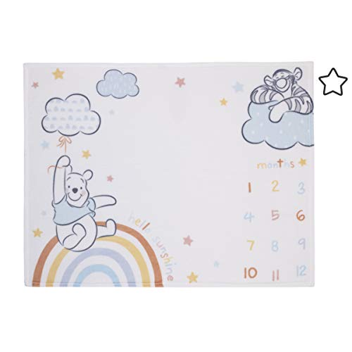 Disney Winnie The Pooh Multi Rainbow & White Super Soft Milestone Baby Blanket, Light Blue, White, Orange, Yellow - color: Disney Winnie the Pooh Multi Rainbow