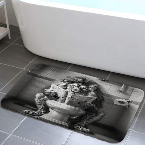 JAWO Funny Cool Lion Bath Mats Rugs for Bathroom, Fun Leo Wild Animal Humor Animal on Toilet Flannel Bathroom Mat Bath Shower Rug Non Slip, American Grey Mat Bathroom Accessories Decor 17X29 - color: Brown, size: 17.00" X 29.00"