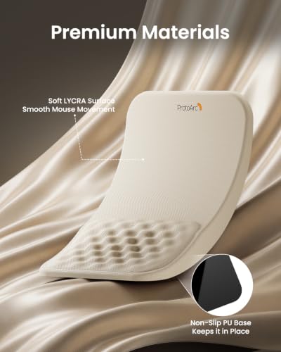ProtoArc MP50 Ergonomic Mouse Pad with Wrist Support, Lycra Surface, Beige | 8° slope & massage points, soft memory foam, Large 12x8 Inches, Non-slip base. Relieves wrist strain for office & home - color: Beige Lycra