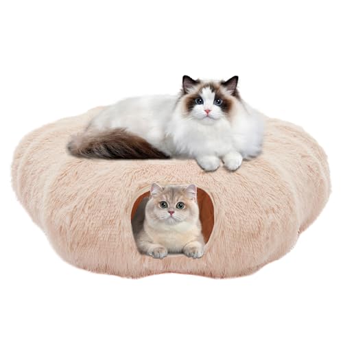 Cat Tunnels for Indoor Cats, Donut Tunnel Toys for Cats, Beige | Washable Circle Cushion, 3-in-1 Foldable Playground & Cozy Cave Bed for Small Large Cats, Kittens, Puppy, Rabbits - color: Beige