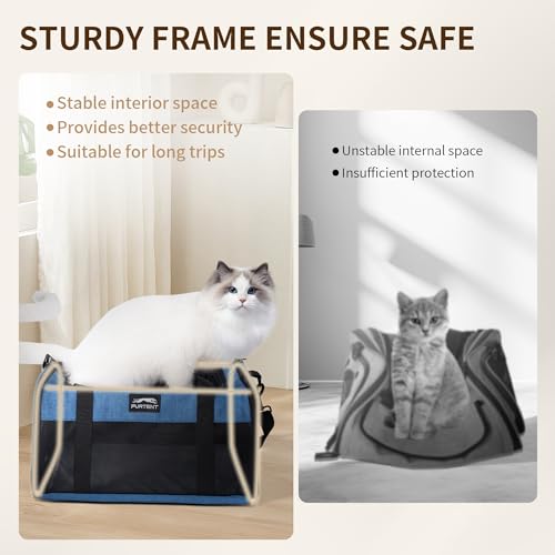 Pet Carrier Airline Approved, Soft Sided Cat Carrier for Small Pets up to 13 lbs, TSA Approved Dog Travel Bag, Portable Soft Sided Pet Carrier for Kittens and Puppies (Blue, Travel Litter Box) - color: Blue