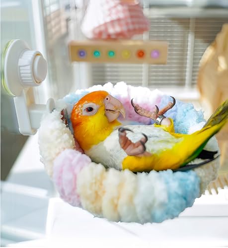 Warm Bird Nest Bed with Suction Cup Bird Snuggle Hut Breeding Bird House Plush Hanging Bird Bed for Parakeet, Conure, Budgie, Cockatiel, Lovebird, Finch, Hamster-Pink - color: Pink with Suction Cup