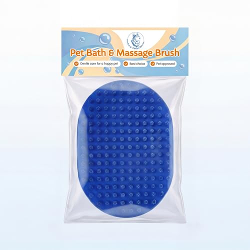 Pets&Goods Rubber Grooming Brush for Dogs & Cats - Gentle Deshedding Bath Brush for Short & Medium Hair - Soft Bristles, Anti-Slip Grip, Easy to Clean - color: Blue
