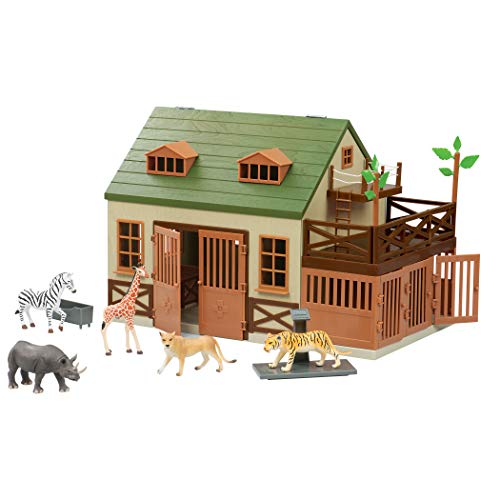 Terra by Battat Animal Hospital Wooden Vet Clinic Toy Barn Playset | 15-piece wooden animal hospital with openable rooftop, ladder, 5 fences, 2 trees, exam table and scale, Playsets, 3+ Years - style: Wooden Vet Clinic