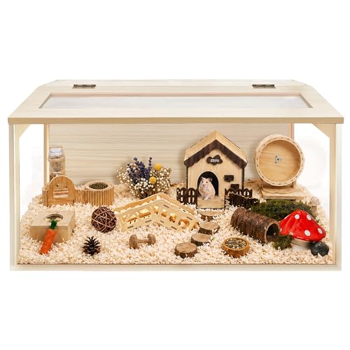 PROLEE Hamster Cage with Chewproof Wood Top, Guinea Pig Cages, Hamster Habitat with Clear Acrylic Sheets Solid Built, Small Animal Cage (Oak, 32X15.5X15.5 inch) - color: Oak, size: 32.0"L x 15.5"W x 15.5"H