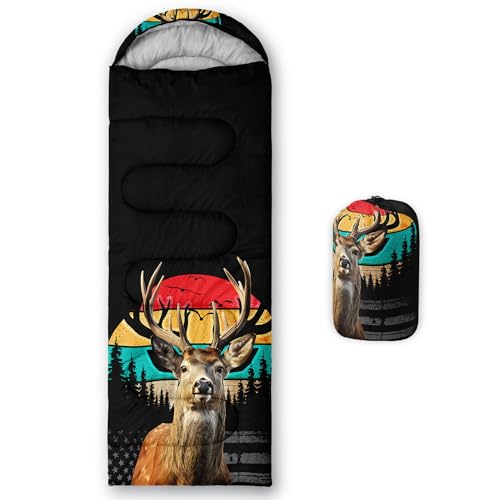 HOSIMA Dear Hunting Pattern Cold Weather Sleeping Bags for Kids Adults. | Black Light Weight Waterproof Sleeping Bags for Outdoors Hiking - color: black