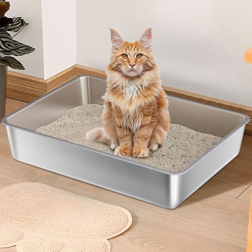 Stainless Steel Litter Box, Metal Cat Litter Box XXXL | 28" X 20" X 6", Extra Large Steel Litterbox for Big Cat, Multiple Cats, No Smell, Non Stick, Easy Cleaning - size: 1 Pack-3X-Large (27.6"×19.7"×6")