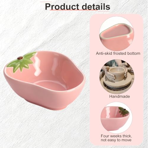 Small Guinea Pig Food Bowl Strawberry-Shaped Cute Ceramic Hamster Water Bowl Ferret Rat Chinchilla Rabbit Feeding Dish Young Animal Feeder(Pink) - color: Pink