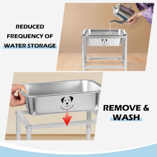 0.85 Gallon Elevated Large Dog Water Bowl, 10.23" Raised Stainless Steel Bowl for Medium Large Breed, Elevated Dog Water Bowl with Full Metal Stand, Easy to Clean and Assemble for Indoor Outdoor - size: 0.85 Gal - Height 10.23"
