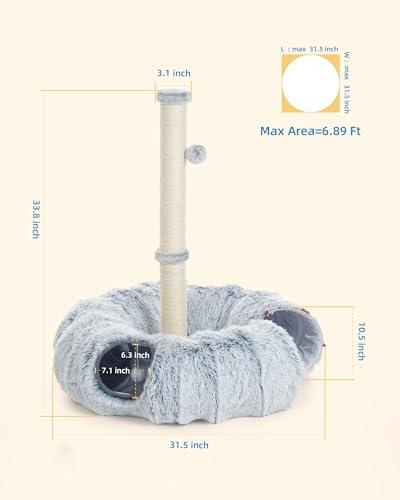 Aechonow 3-in-1 Cat Tunnel Bed, 34'' Cat Scratching Post for Indoor Cats | Fluffy Peekaboo Donut Hideout Toy for Pets, Rabbit, Ferret