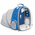 Expandable Cat Carrier Backpack with Bubble Window, Blue | Breathable mesh, anti-collapse frame, side door, safety leash and escape-resistant zippers for vet visits and outdoor travel. - color: Blue