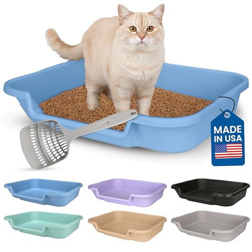 KittyGoHere Senior Cat Litter Box, Large with Jumbo Scoop, Little Boy Blue | Open Top Low Entrance Kitty Litter Box With Long-handle Jumbo Scoop, Lightweight Low Entry Litters Box, Durable, Made in USA - color: Little Boy Blue, size: Large with Scoop