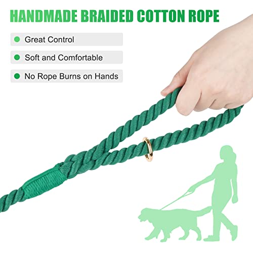 6 FT Handmade Rope Dog Leash for Small Medium and Large Dogs | Soft and Comfortable Grip, New Golden Heavy Duty Metal Clasp, Dark Green - color: Dark Green, size: 6FT x 1/2in (Pack of 1)