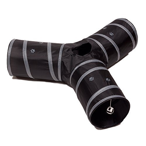 Cat Tunnel - Collapsible 3 Way Play Toy - Tube Fun for Rabbits, Kittens, and Dogs - Black/Grey - color: Black/Grey