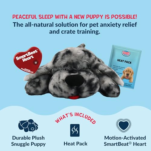 Snuggle Puppy Heartbeat Dog Toy for Puppies, Real-Feel Heartbeat, Calming Sleep Aid and Crate Training Comfort Toy with Heat Pack, Medium Breed Buddies Blue Merle (Australian Shepherd, Aussie) - color: Merle