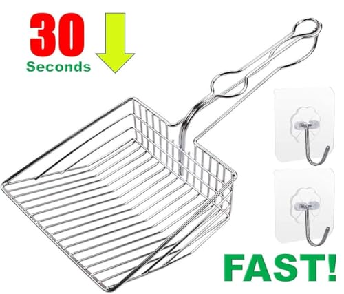 Qualiall All Metal Litter Scoop, Solid Metal Sifter, Cat Litter Scoop Metal Jumbo, Cat Urine Scoop, Litter Scooper with Holder, Litter Scooper Holder, Jumbo Cat Litter Scoop Sifter Scooper Holder
