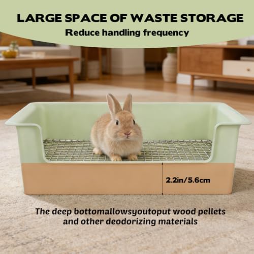 Guinea Pig Litter Box, Rabbit Litter Box, Low-Entry Plastic Bunny Litter Pan with Steel Grids and Broom, Small Animal Training Potty Animal Bedding Toilet for Hamster Chinchilla Guinea Pigs
