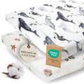 Pobi Baby Pack N Play Sheets for Boys, 2-Pack, Cotton Blend (Seaside) | Playard Sheet, 2-Pack, Graco 38x26, Cotton, Mini Crib Sheet, Soft, Snug, Safe, Pack n Play, Playpen, Travel, Machine Wash - color: Seaside