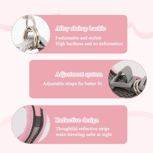 Rabbit Harness and Leash Set, Breathable Pet Vest, Bunny Harness with Reflective Strips, Soft Mesh for Small Kitten, Puppy, Rabbit and Small Animals(Pink)