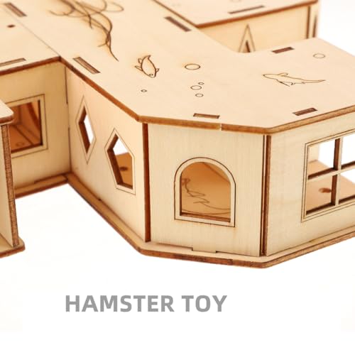 INOOMP Hamster Tunnel Maze Toy 8.66X8.66X1.96In Natural Wooden Pet Exercising Tube for Small Animals Hamsters Mice Hedgehogs Fun Labyrinth Playground