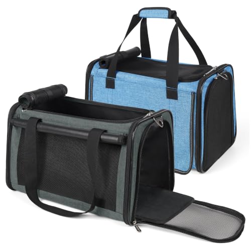 YUDODO 2 Packs 25 lbs Soft Sided Pet Carrier for Large Cat & Small Dog | Airline Approved, Lightproof Breathable Design, Side Pockets, Durable Mesh, Foldable and Portable, Lake blue+Grey green - color: Lake blue*1+Grey green*1