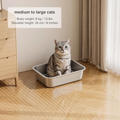 Small Stainless Steel Cat Litter Box | Sturdy Metal, Low Entry Design, Odor-free, Non-stick and Easy to Clean, Suitable for Kittens, Rabbits and Small dogs - size: 15.7"L x 11.8"W x 3.9"H